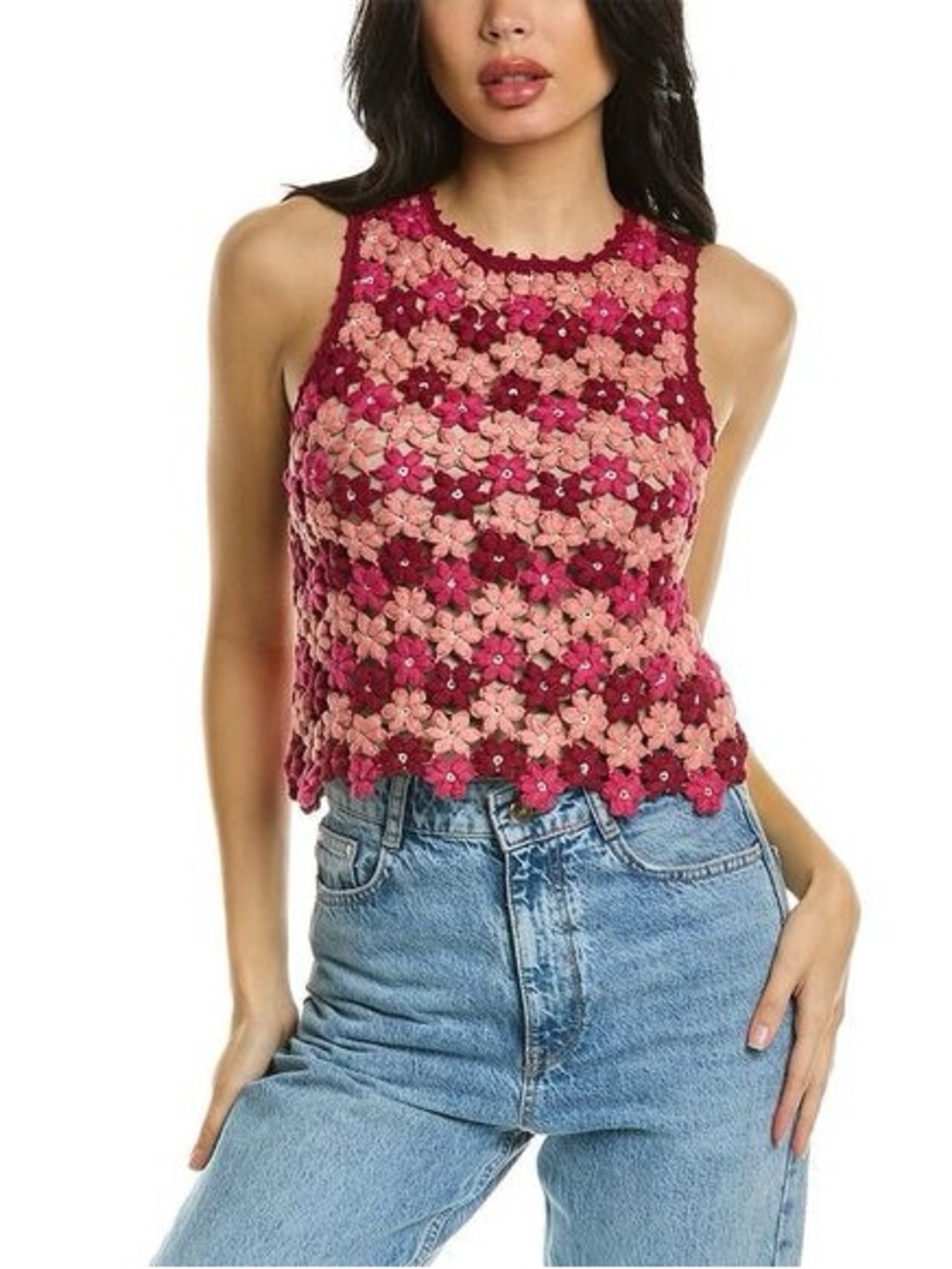Alice and Olivia Reva Flower Crochet Tank
